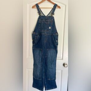 Carhartt Denim Bib Overalls - Indigo Blue Double Knee Front Utility Petite